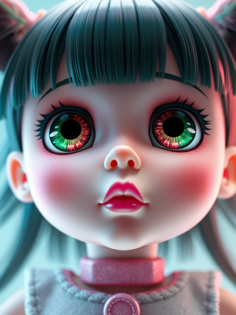 girl doll big eyes green pink gradient by Free AI Image Generator & Maker - No login required✨ | AIGAZOU