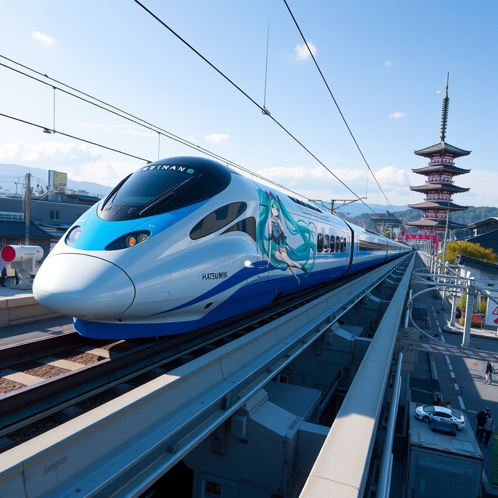 photorealistic futuristic shinkansen train vibrant hatsune miku by Free AI Image Generator & Maker - No login required✨ | AIGAZOU