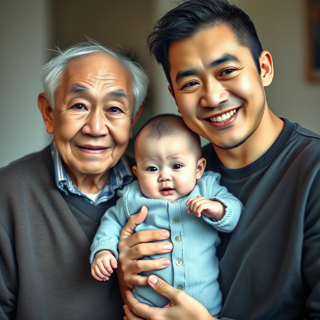 photorealistic portrait japanese grandfather baby boy by Free AI Image Generator & Maker - No login required✨ | AIGAZOU