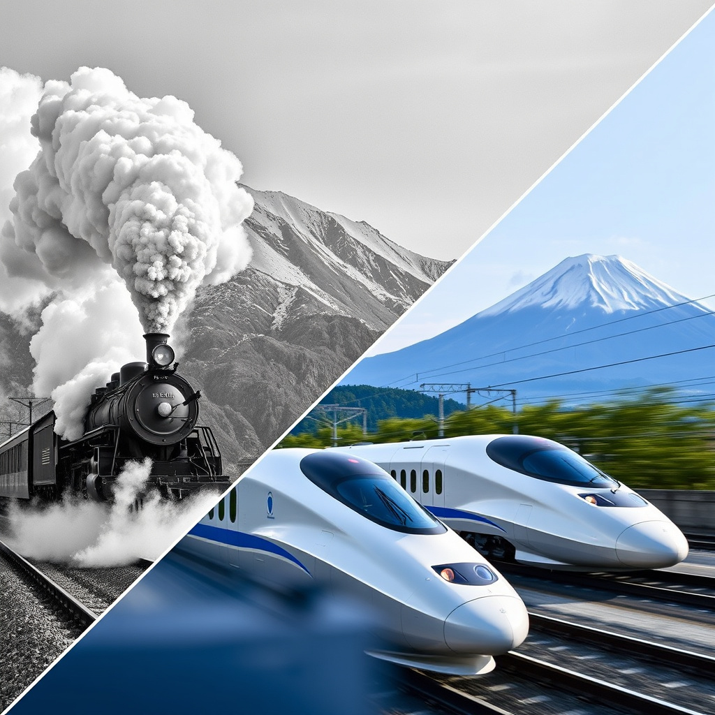 steam locomotive futuristic shinkansen mount fuji by Free AI Image Generator & Maker - No login required✨ | AIGAZOU