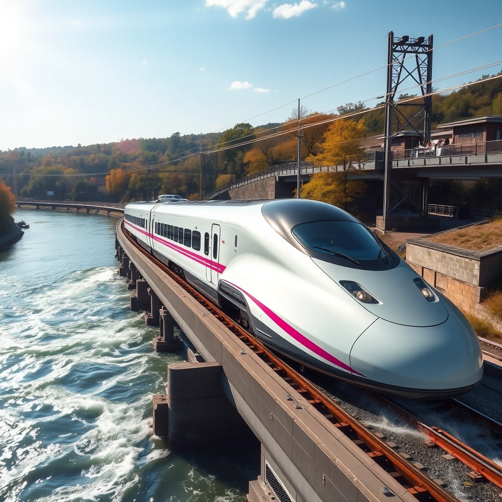 futuristic shinkansen near river summer scene by Free AI Image Generator & Maker - No login required✨ | AIGAZOU
