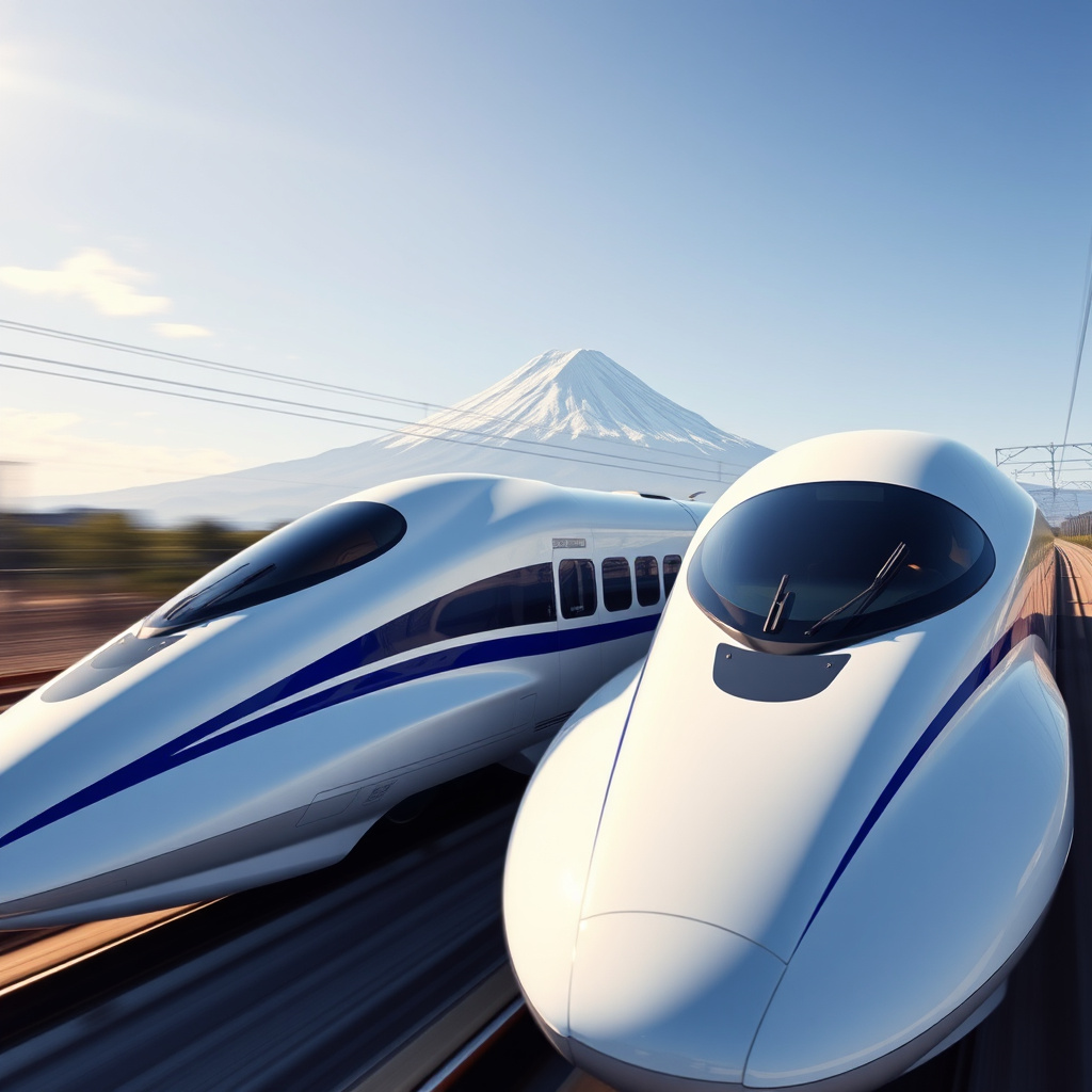 futuristic shinkansen trains mount fuji background by Free AI Image Generator & Maker - No login required✨ | AIGAZOU