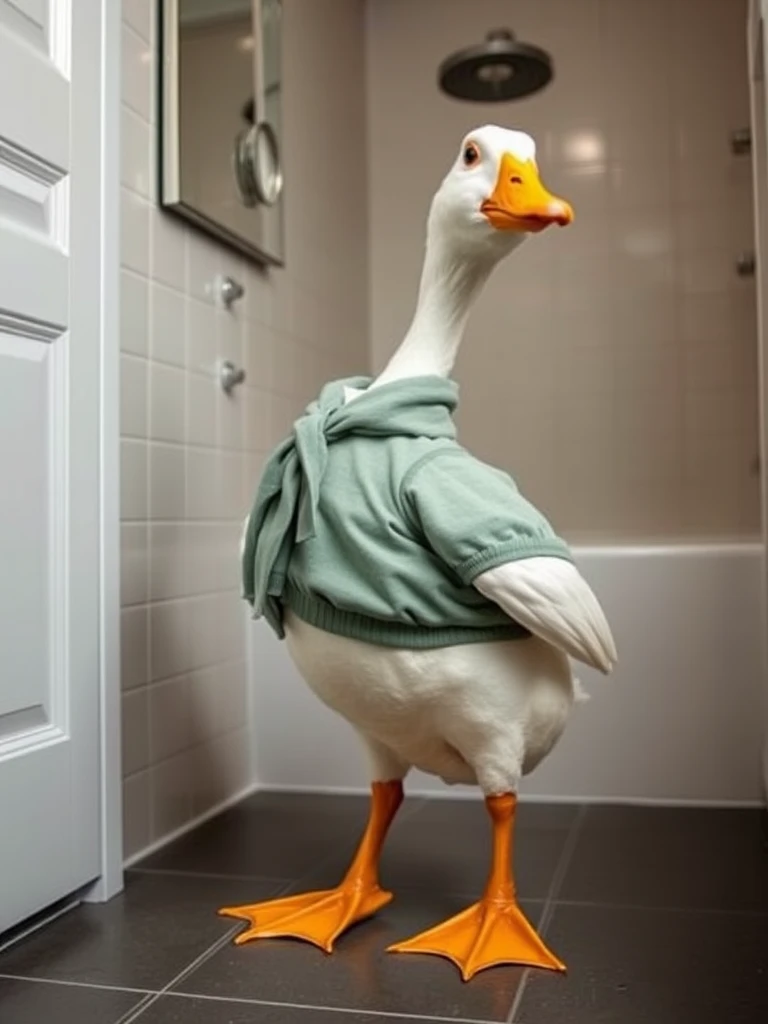 bathroom duck walking two legs by Free AI Image Generator & Maker - No login required✨ | AIGAZOU