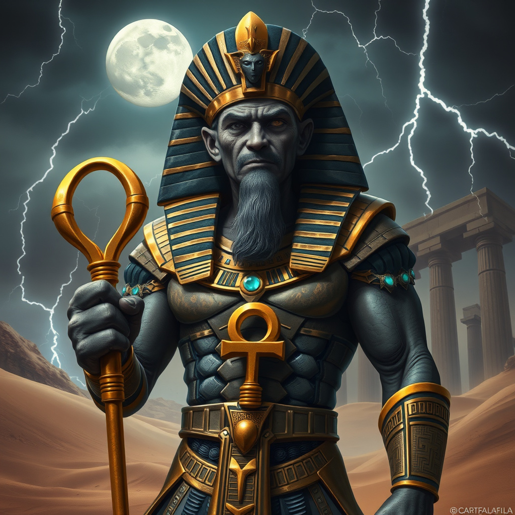 powerful egyptian pharaoh with ankh staff by Free AI Image Generator & Maker - No login required✨ | AIGAZOU