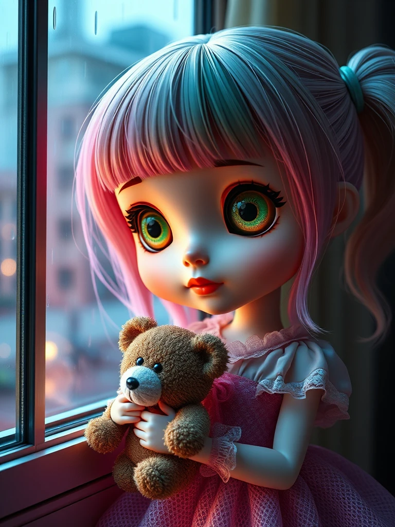glass doll big eyes rain window by Free AI Image Generator & Maker - No login required✨ | AIGAZOU