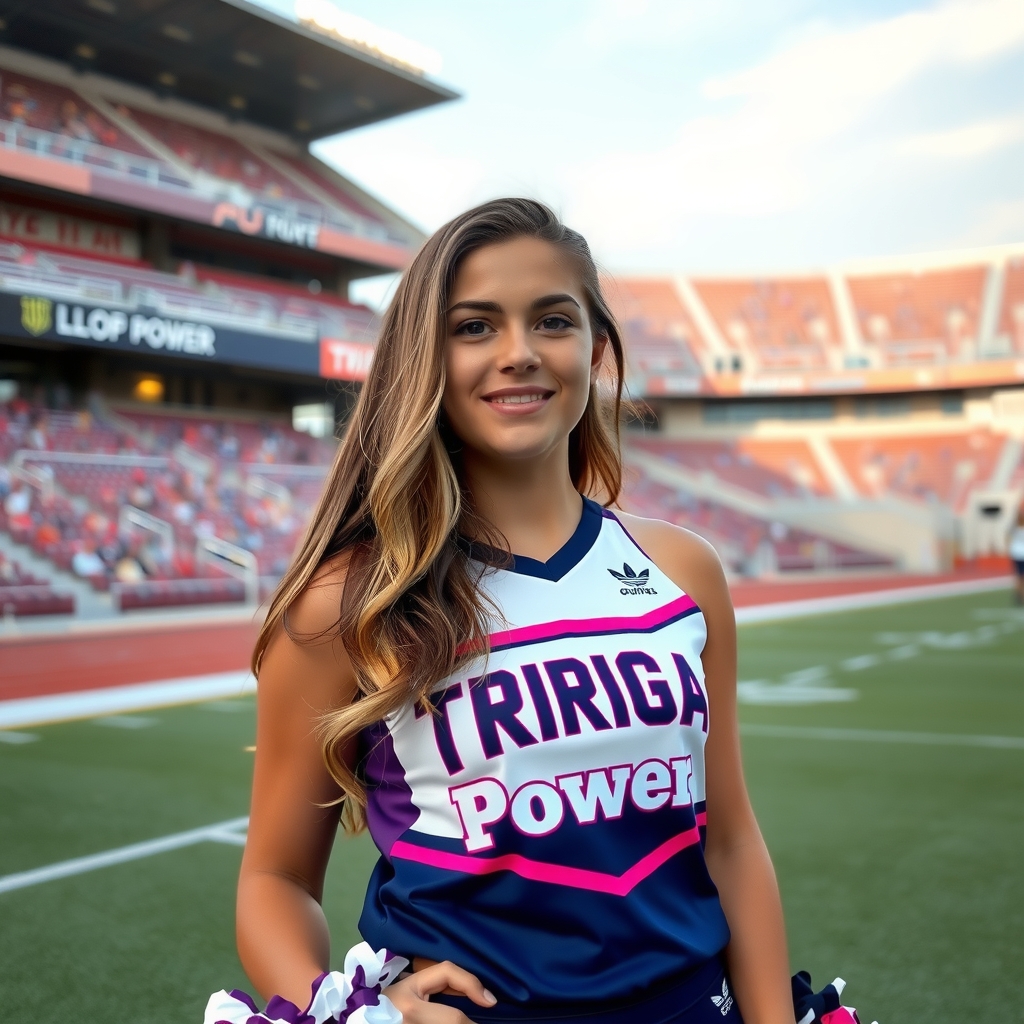 teenager cheerleader with tririga power shirt stadium by Générateur d'images par IA gratuit - Aucune connexion nécessaire✨ | AIGAZOU