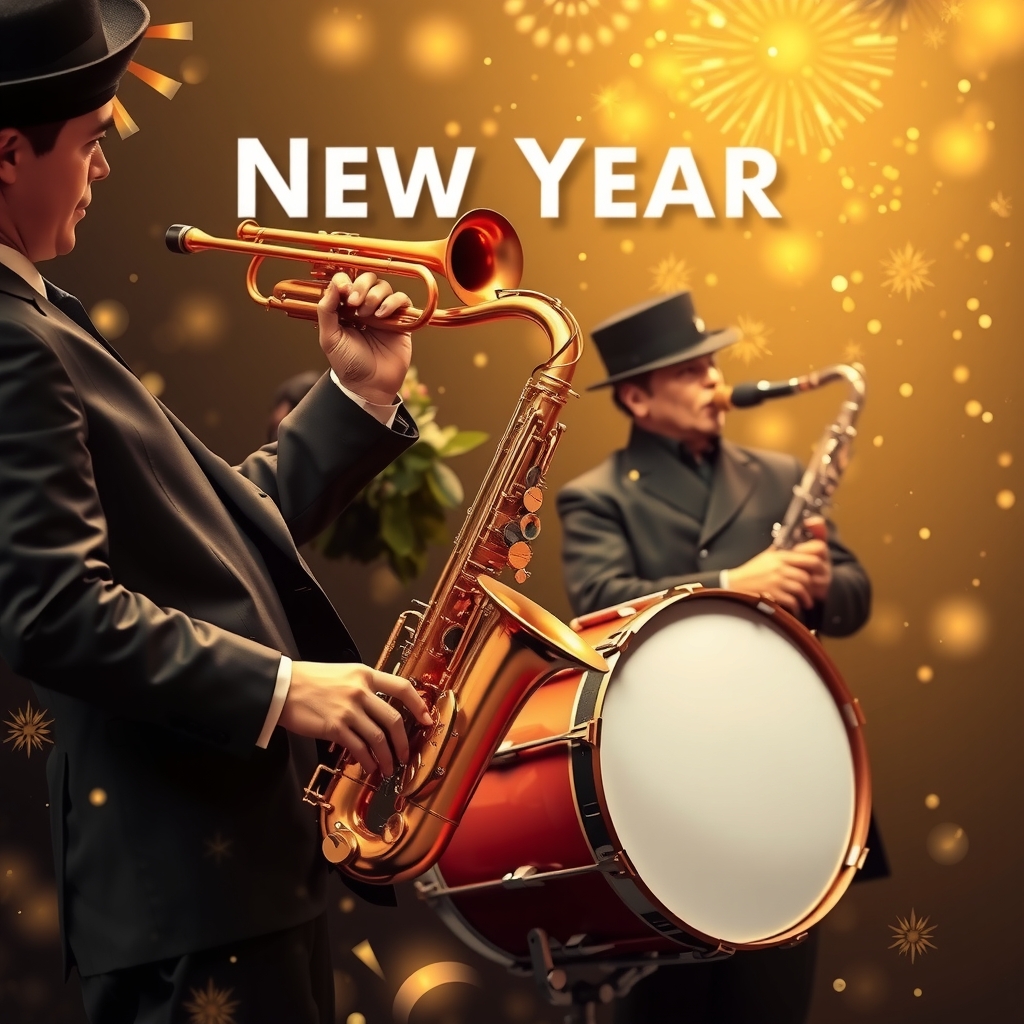 new year 2025 trumpet saxophone clarinet drum by أداة مجانية لإنشاء الصور بالذكاء الاصطناعي - إنشاء الصور بدون تسجيل الدخول | AIGAZOU