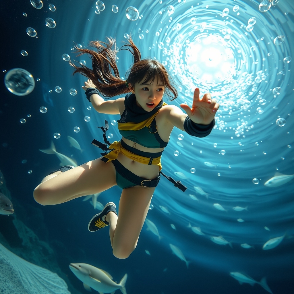 aquarium large tank swift swimming teenage ninja girl high definition background effects by मुफ्त एआई छवि जनरेटर - बिना लॉगिन के✨ | AIGAZOU