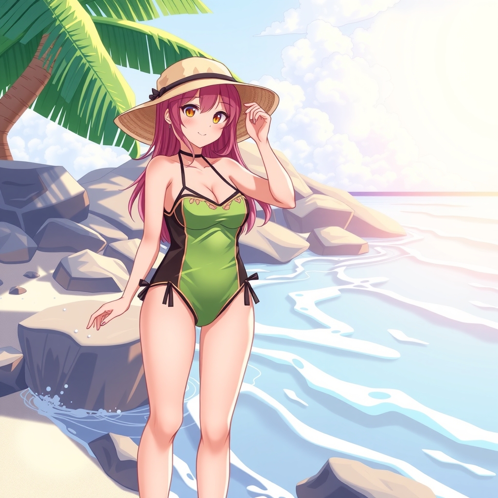 anime style cute swimsuit by the sea by Free AI Image Generator & Maker - No login required✨ | AIGAZOU