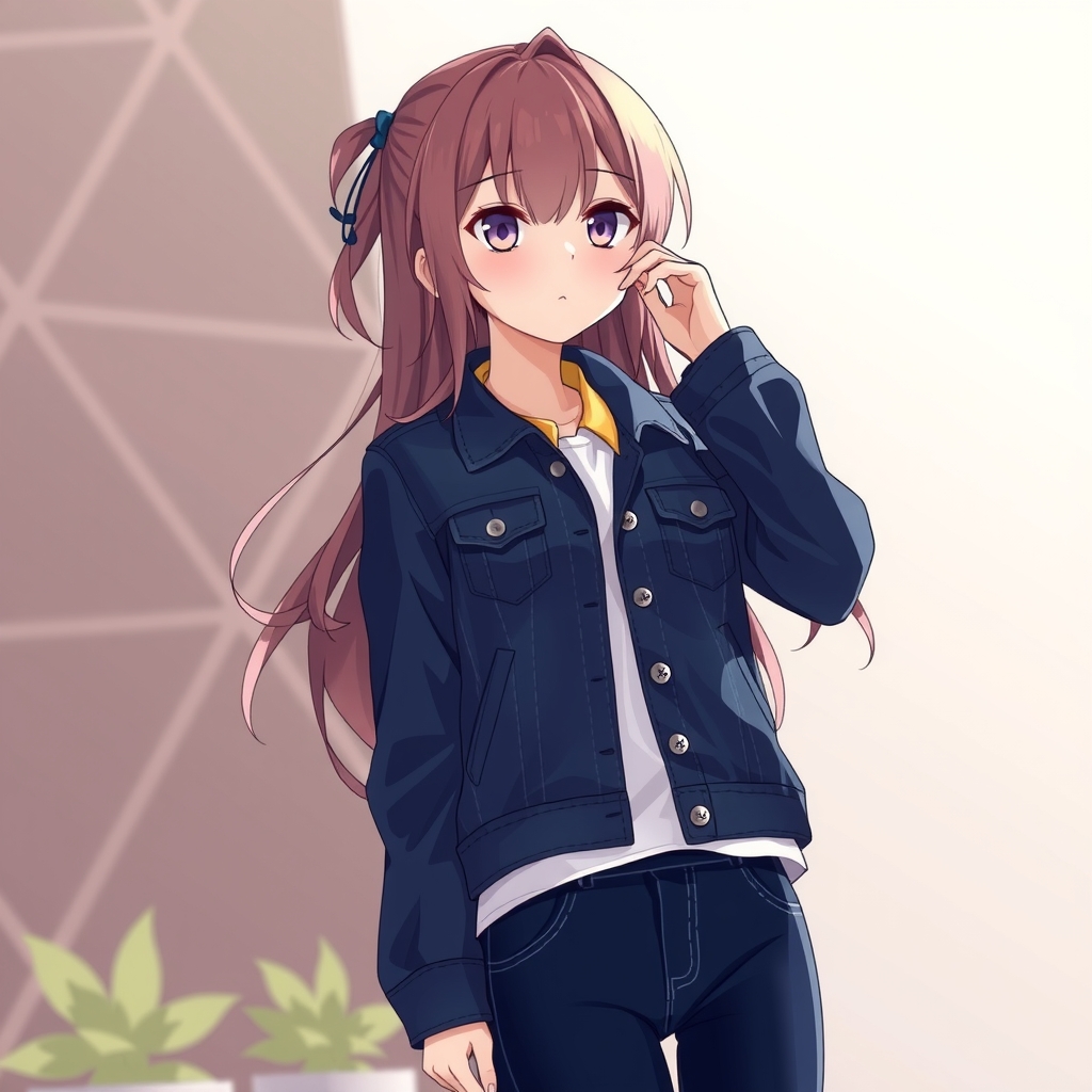 anime style girl wearing navy jeans jacket and jeans by मुफ्त एआई छवि जनरेटर - बिना लॉगिन के✨ | AIGAZOU