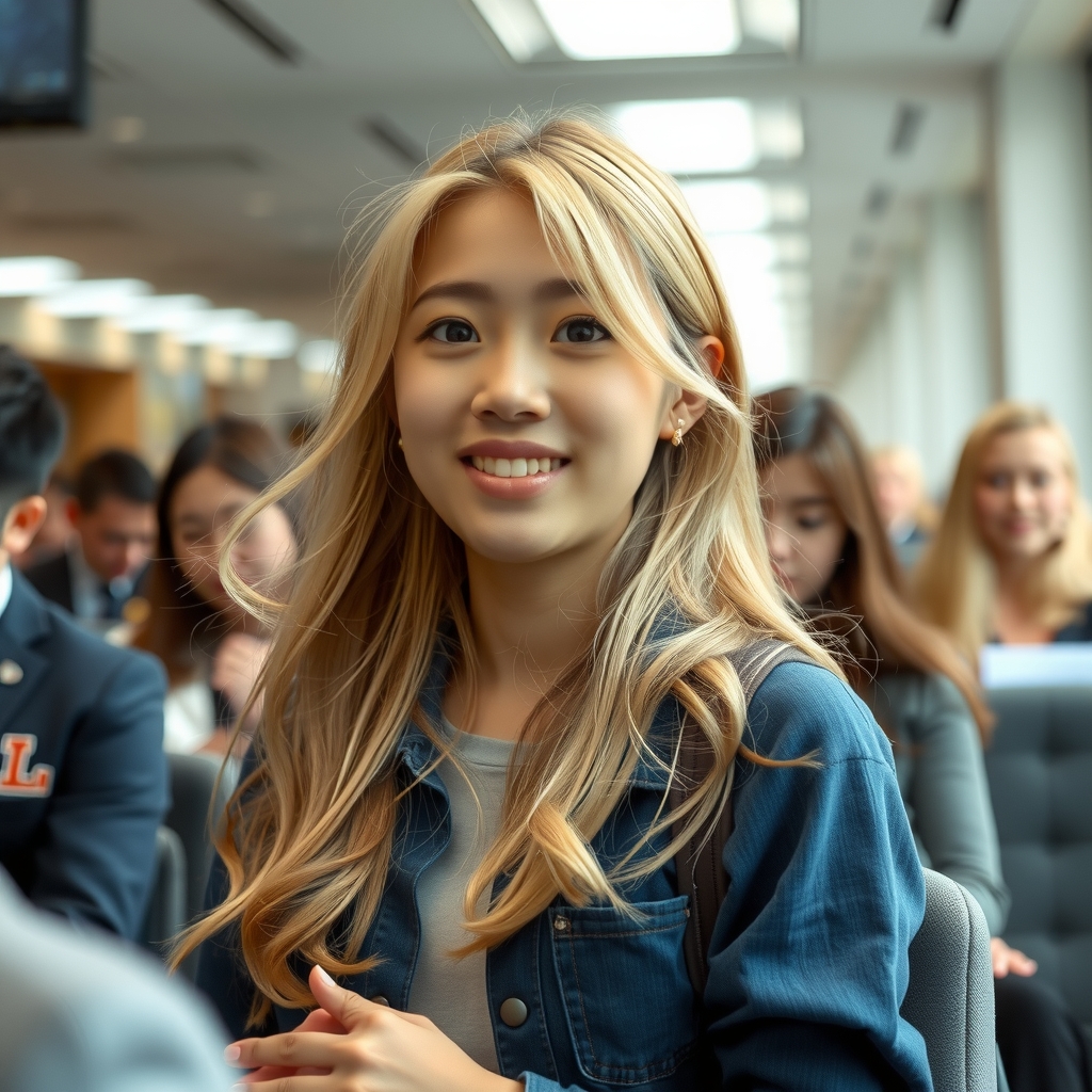 korean girl with blonde hair arriving in class by मुफ्त एआई छवि जनरेटर - बिना लॉगिन के✨ | AIGAZOU