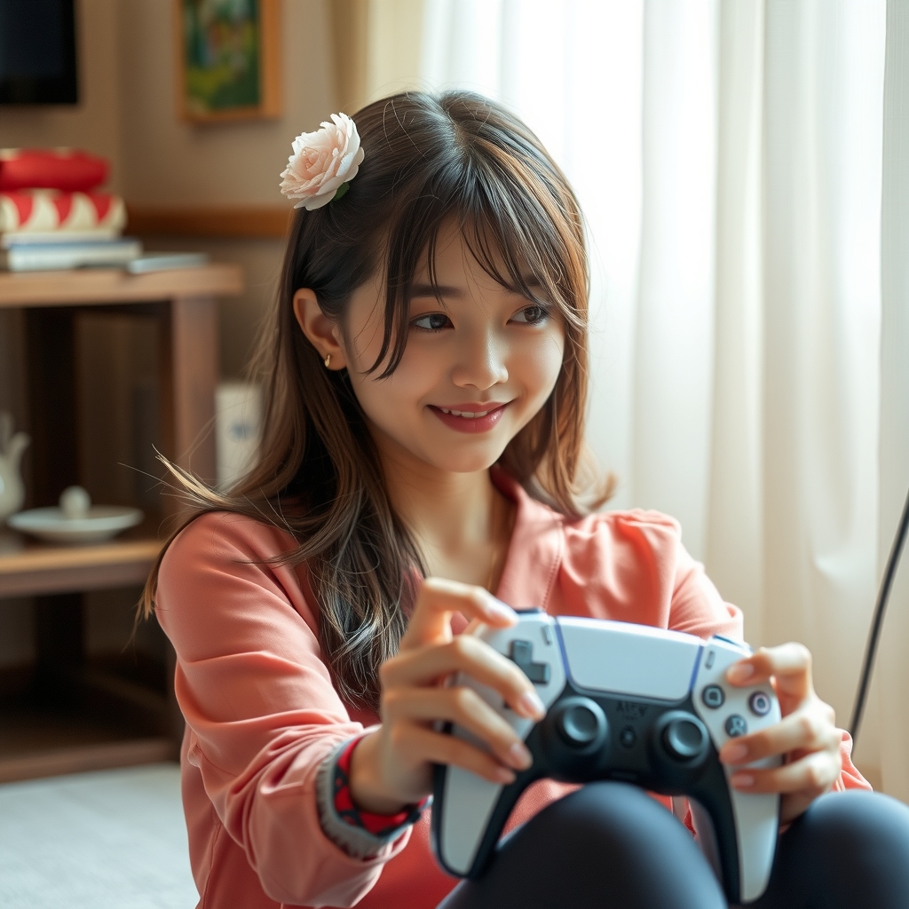 playing with a japanese beauty on ps5 game controller by मुफ्त एआई छवि जनरेटर - बिना लॉगिन के✨ | AIGAZOU