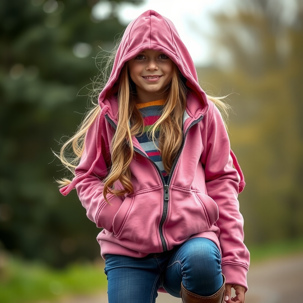 15 year old girl visible riding boots open hoodie clearly visible by Générateur d'images par IA gratuit - Aucune connexion nécessaire✨ | AIGAZOU