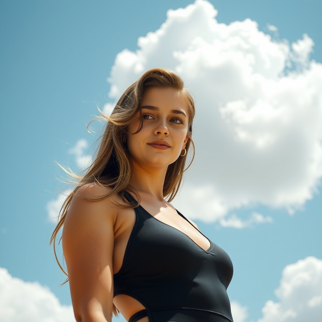 summer blue sky white cumulus cloud young woman black swimsuit by मुफ्त एआई छवि जनरेटर - बिना लॉगिन के✨ | AIGAZOU