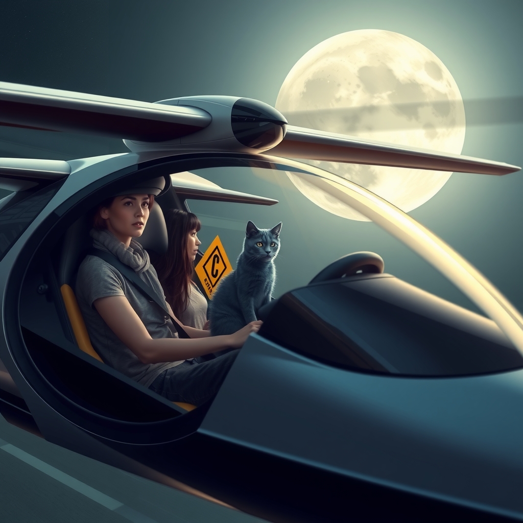 flying to the moon with a car and a blue cat by أداة مجانية لإنشاء الصور بالذكاء الاصطناعي - إنشاء الصور بدون تسجيل الدخول | AIGAZOU