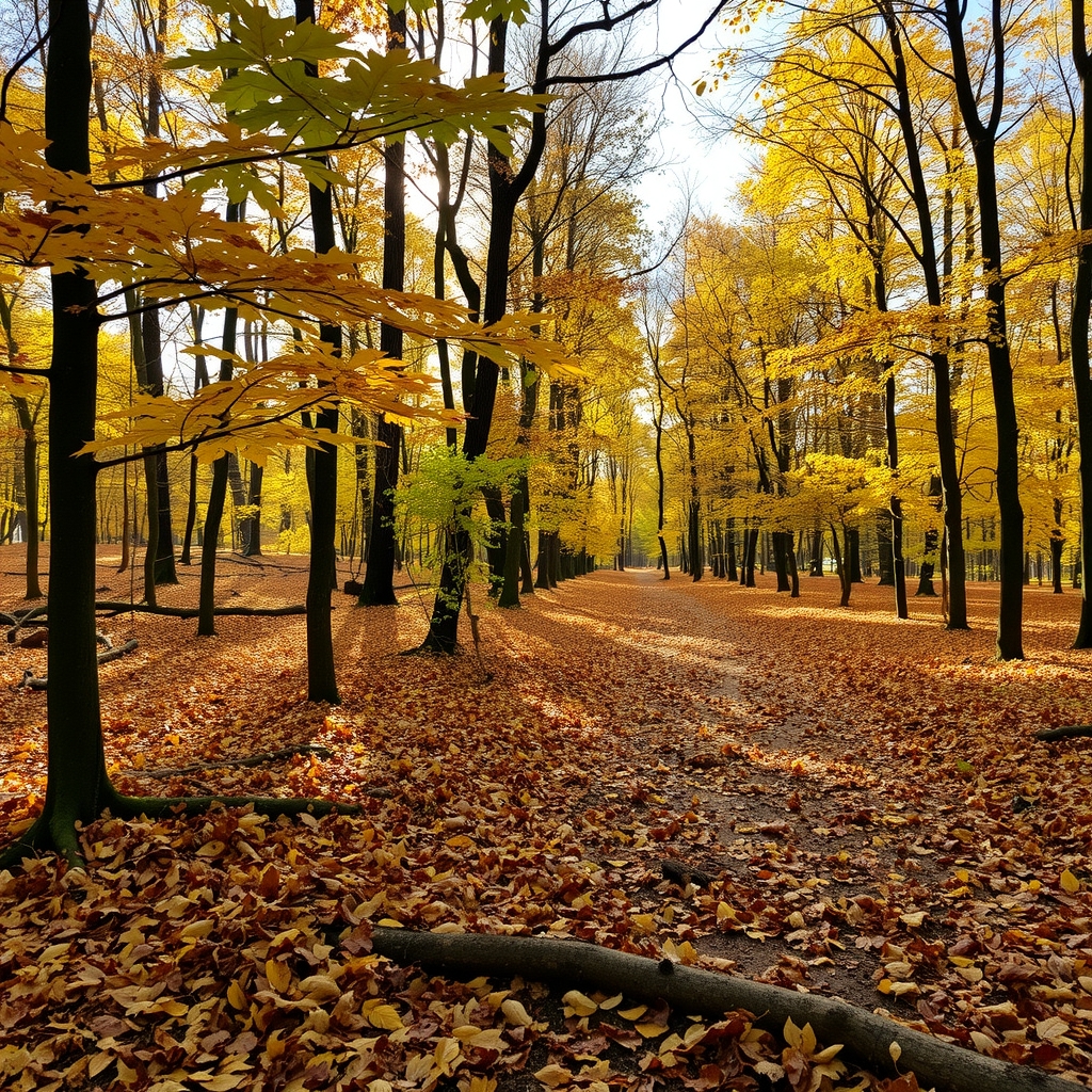 a beautiful forest with no people and pretty fallen leaves by मुफ्त एआई छवि जनरेटर - बिना लॉगिन के✨ | AIGAZOU