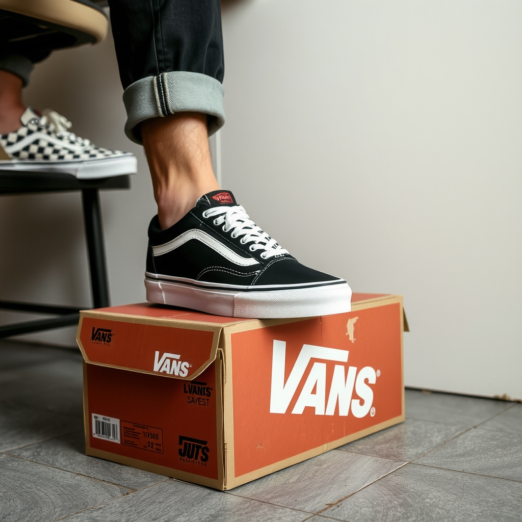 a man with vans old skool crushes a box by मुफ्त एआई छवि जनरेटर - बिना लॉगिन के✨ | AIGAZOU