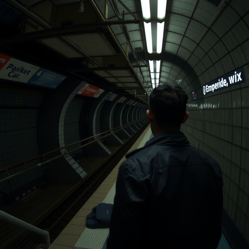 man in abandoned dark subway station by Free AI Image Generator & Maker - No login required✨ | AIGAZOU