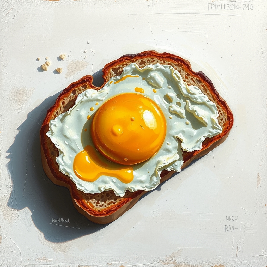 oil painting rough touch on toast with sunny side up white background by मुफ्त एआई छवि जनरेटर - बिना लॉगिन के✨ | AIGAZOU