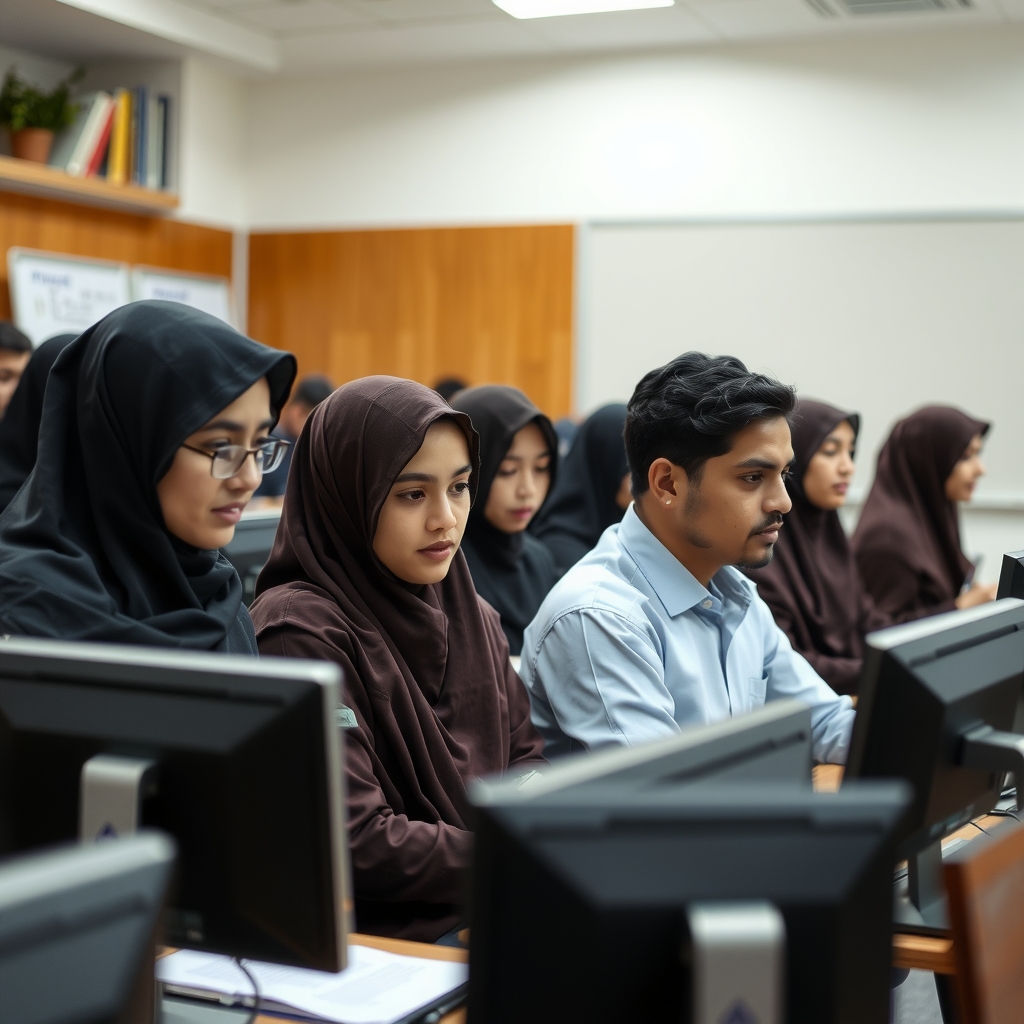 students learn in university with board and computers by मुफ्त एआई छवि जनरेटर - बिना लॉगिन के✨ | AIGAZOU