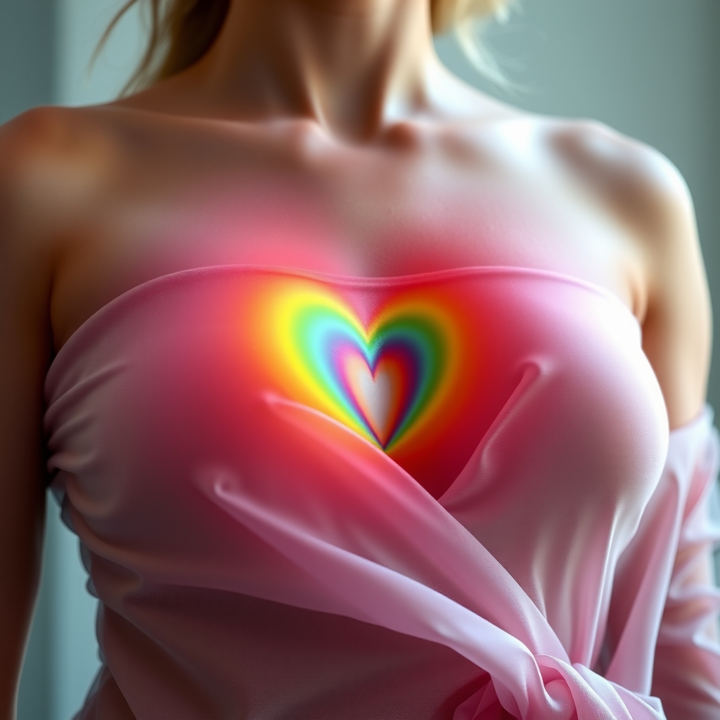 design a heart shaped emblem with a transparent fabric over a womans chest by Générateur d'images par IA gratuit - Aucune connexion nécessaire✨ | AIGAZOU