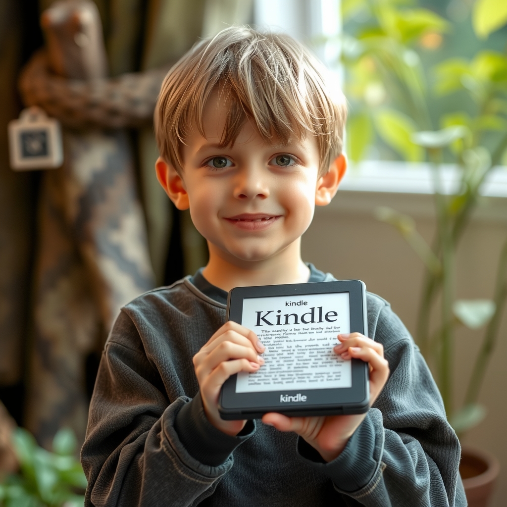 boy holding kindle in his hands by मुफ्त एआई छवि जनरेटर - बिना लॉगिन के✨ | AIGAZOU