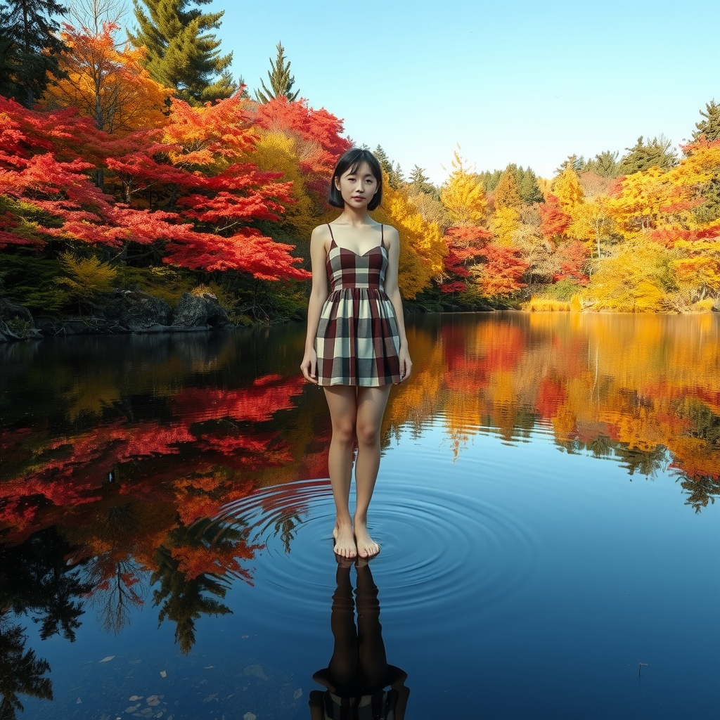 autumn leaves japanese woman standing on water by Générateur d'images par IA gratuit - Aucune connexion nécessaire✨ | AIGAZOU