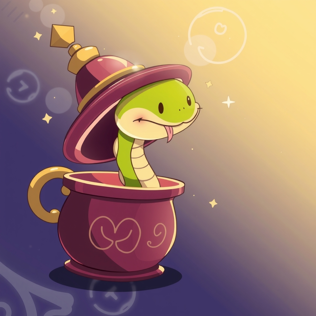 anime style cute snake emerging from magic lamp by मुफ्त एआई छवि जनरेटर - बिना लॉगिन के✨ | AIGAZOU