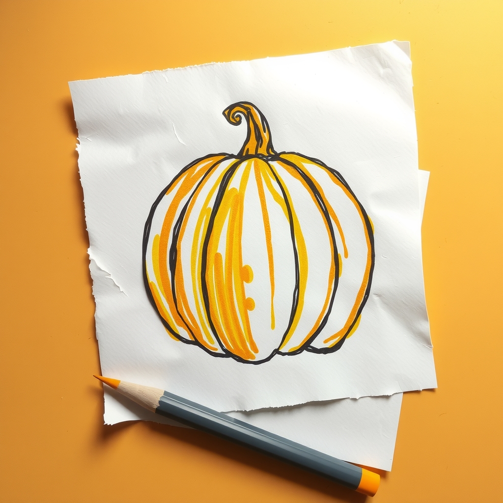 pumpkin drawn on a sheet of paper by मुफ्त एआई छवि जनरेटर - बिना लॉगिन के✨ | AIGAZOU