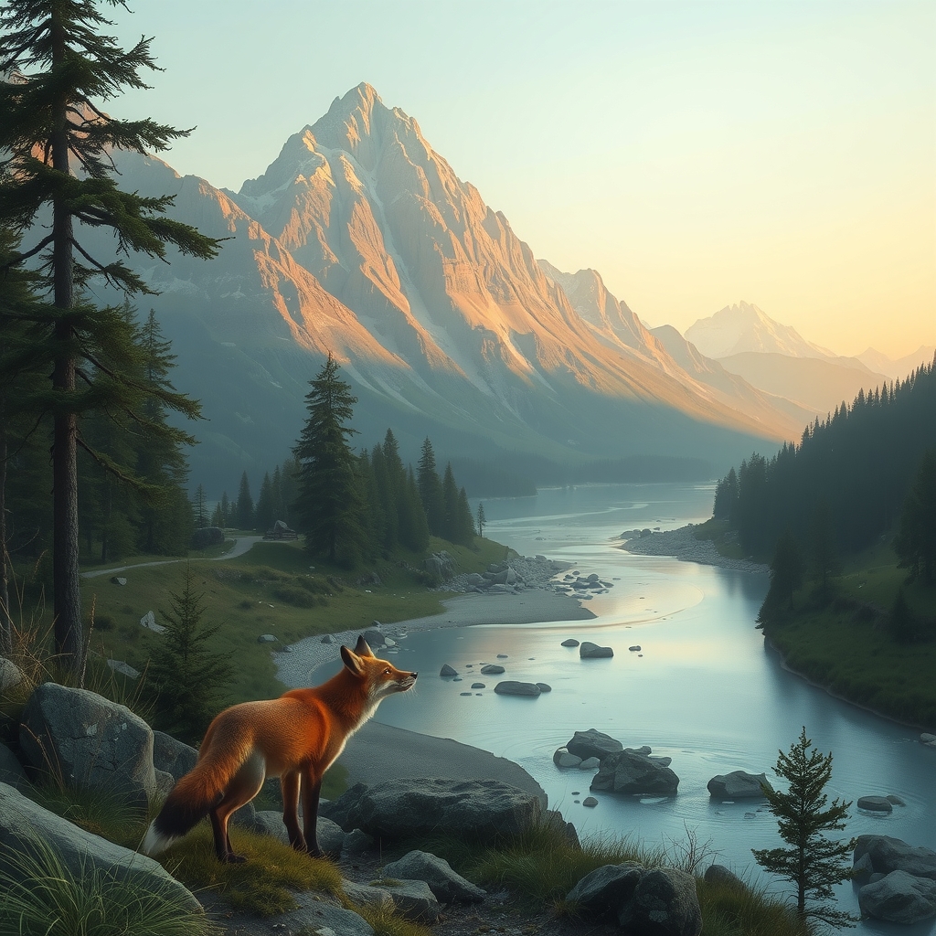 a mountain the sound of the river a small fox passed by 免费AI图像生成工具 | AIGAZOU