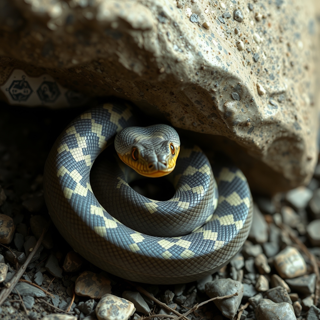 the snake wraps under a smooth stone by मुफ्त एआई छवि जनरेटर - बिना लॉगिन के✨ | AIGAZOU