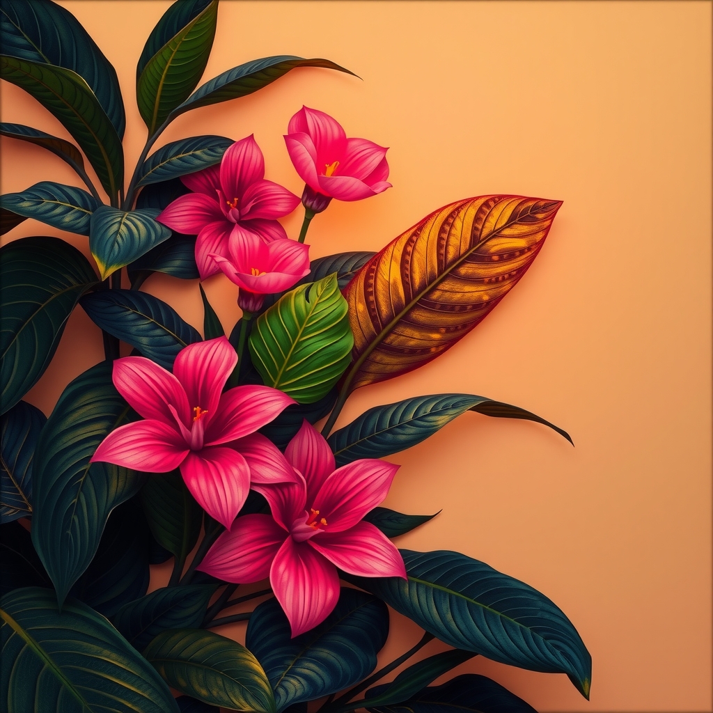 soft moody art with warm light and tropical leaves by मुफ्त एआई छवि जनरेटर - बिना लॉगिन के✨ | AIGAZOU