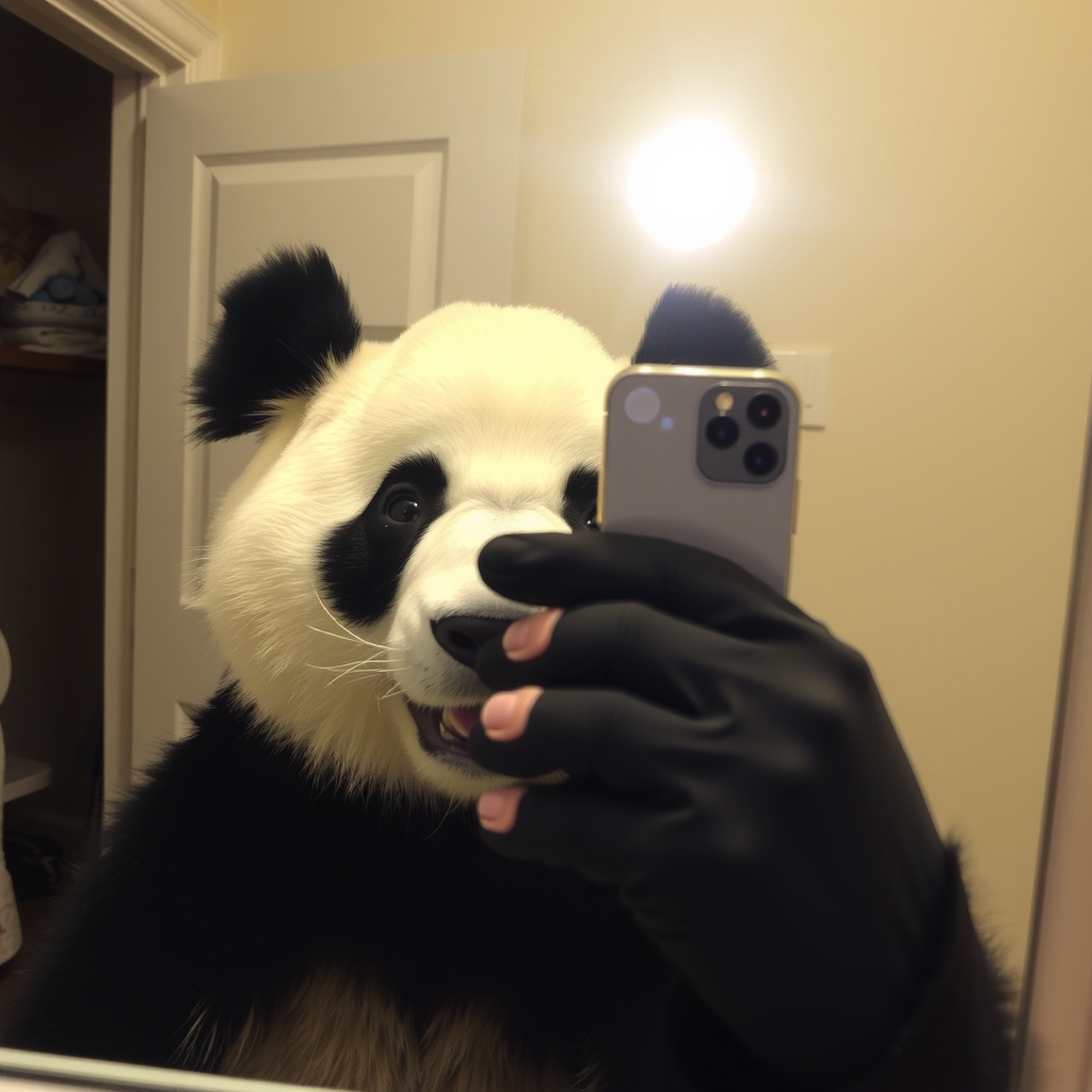 panda takes selfie in bathroom mirror with iphone by मुफ्त एआई छवि जनरेटर - बिना लॉगिन के✨ | AIGAZOU