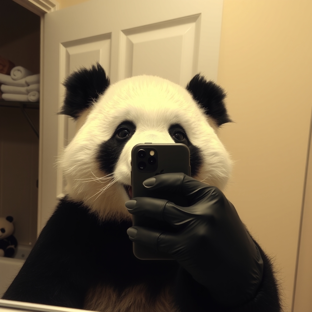 panda takes selfie in bathroom mirror with iphone by मुफ्त एआई छवि जनरेटर - बिना लॉगिन के✨ | AIGAZOU