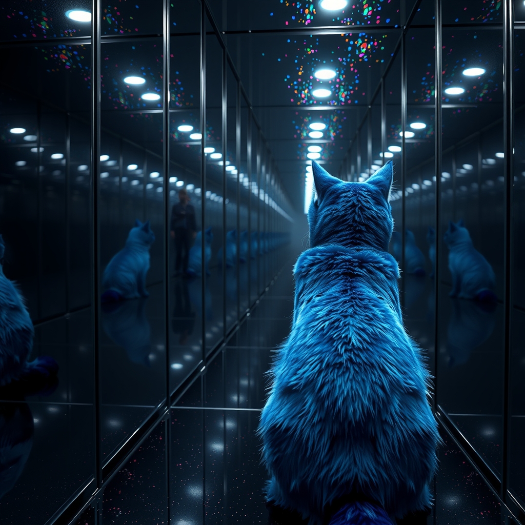 blue cat in mirror room infinite reflections by मुफ्त एआई छवि जनरेटर - बिना लॉगिन के✨ | AIGAZOU