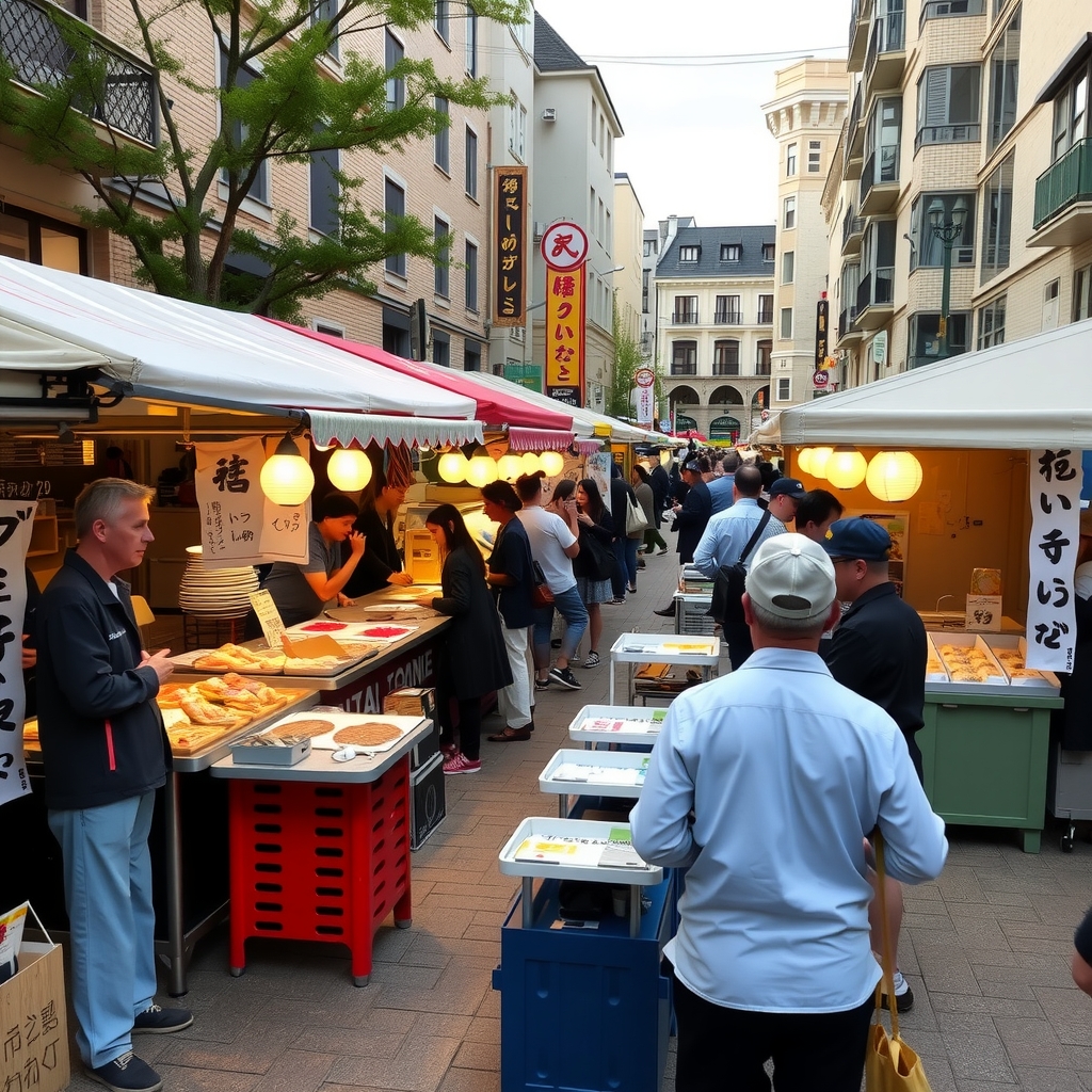 food stalls in a square in japan by मुफ्त एआई छवि जनरेटर - बिना लॉगिन के✨ | AIGAZOU