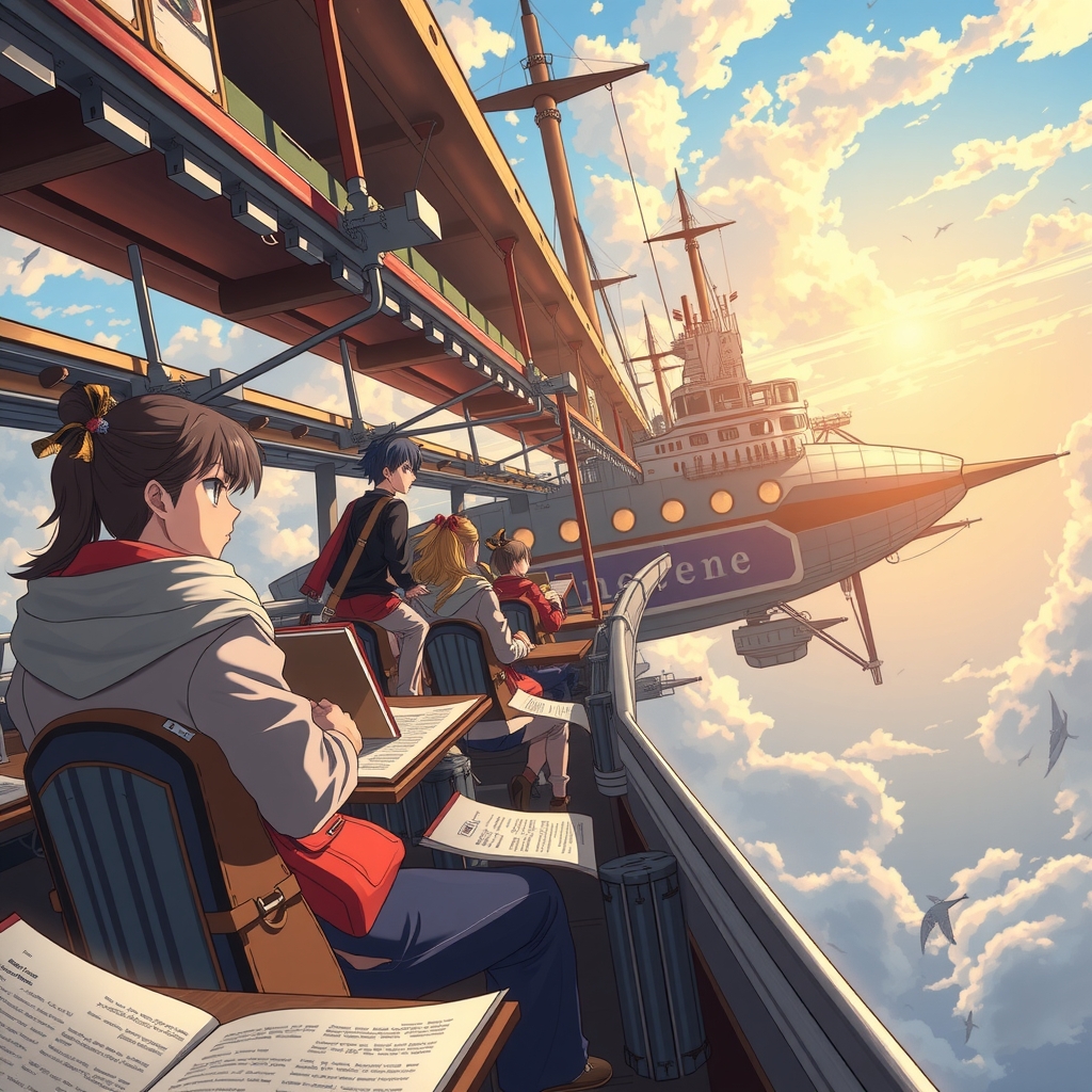 students learning anime on future airship by मुफ्त एआई छवि जनरेटर - बिना लॉगिन के✨ | AIGAZOU