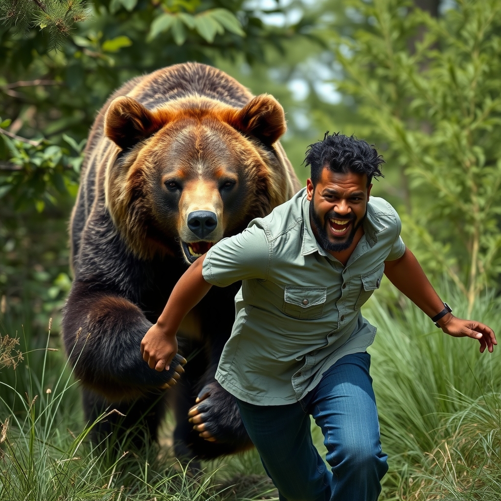 man being chased by a bear by मुफ्त एआई छवि जनरेटर - बिना लॉगिन के✨ | AIGAZOU