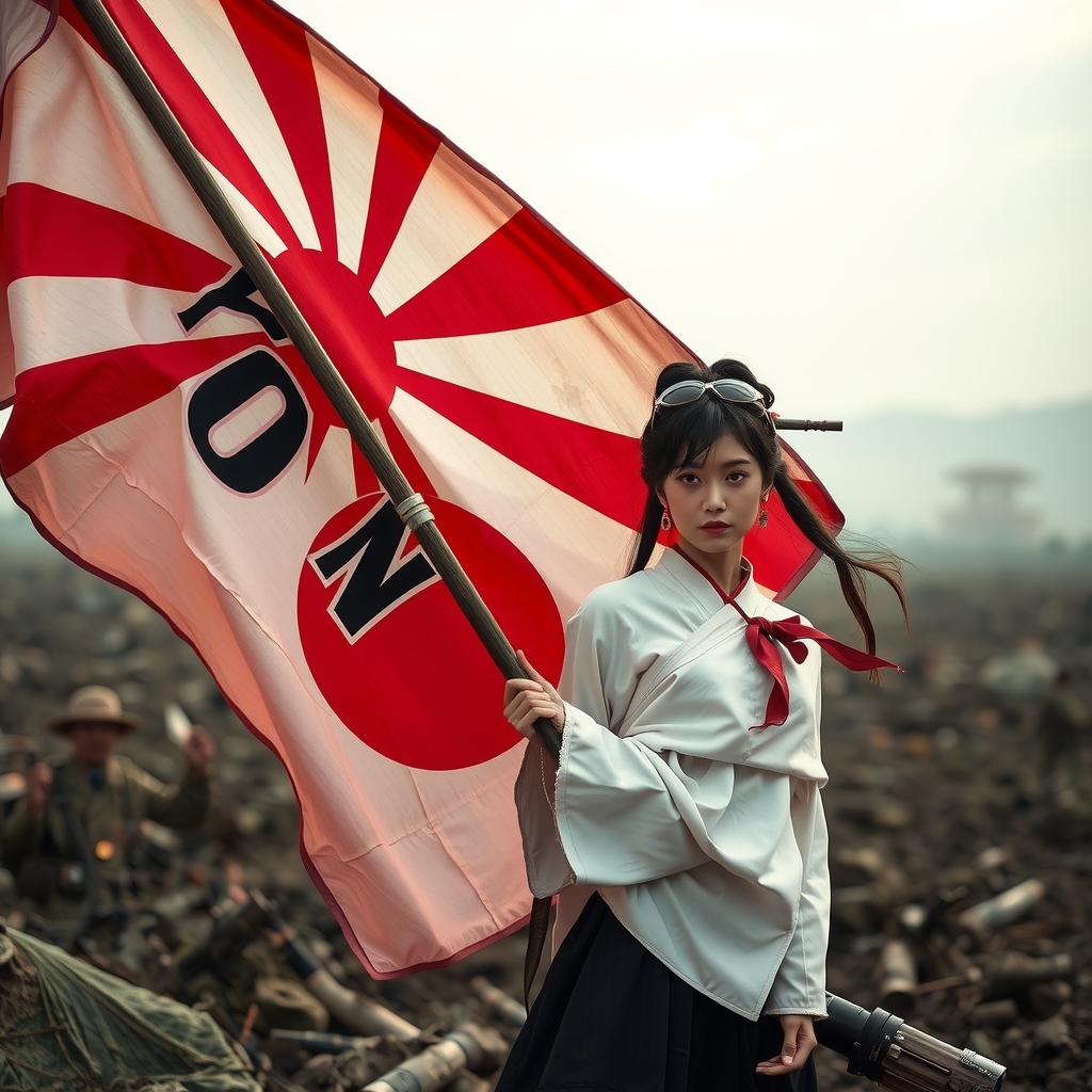 a beautiful japanese woman stands on the battlefield by मुफ्त एआई छवि जनरेटर - बिना लॉगिन के✨ | AIGAZOU