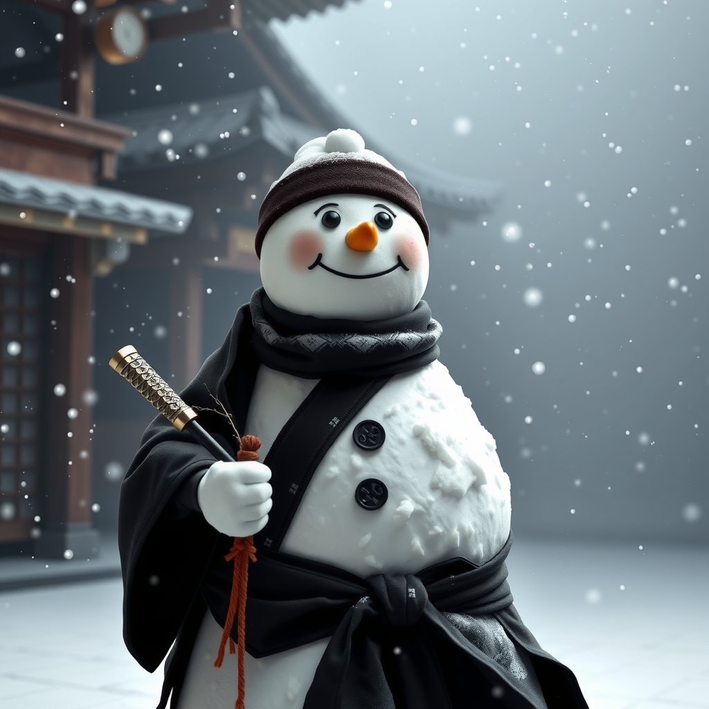 samurai snowman in black hakama at dojo smiling by मुफ्त एआई छवि जनरेटर - बिना लॉगिन के✨ | AIGAZOU