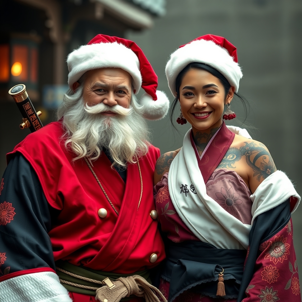 a samurai santa and a samurai mrs claus smile by मुफ्त एआई छवि जनरेटर - बिना लॉगिन के✨ | AIGAZOU