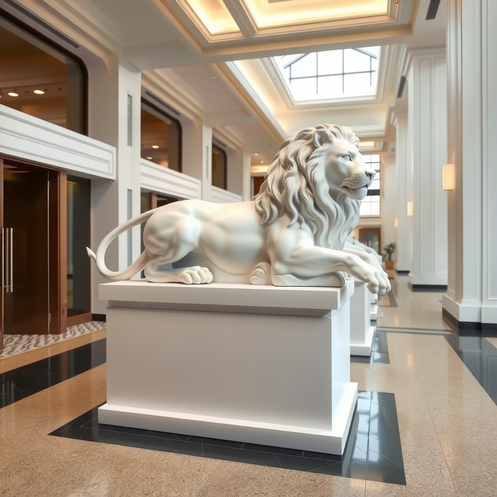 beautiful white lion statue on pedestal by मुफ्त एआई छवि जनरेटर - बिना लॉगिन के✨ | AIGAZOU