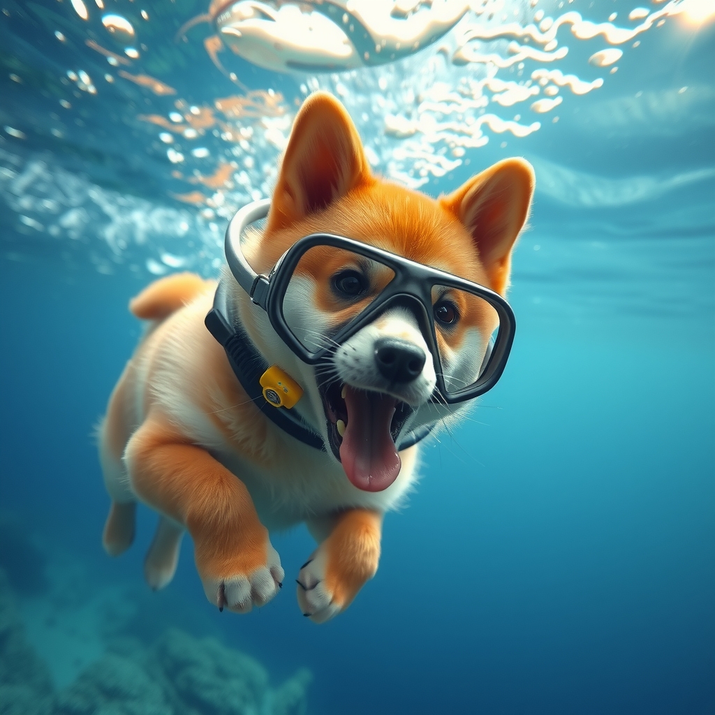 puppy shiba inu diving exploring sea by मुफ्त एआई छवि जनरेटर - बिना लॉगिन के✨ | AIGAZOU