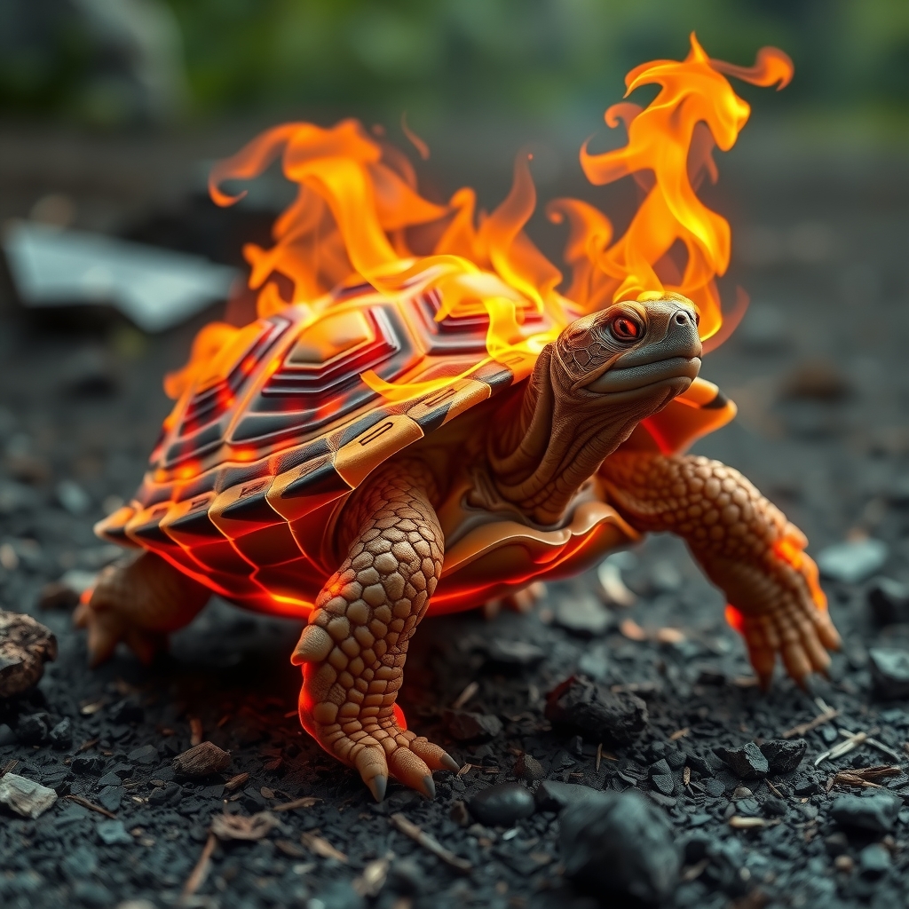 a turtle walking on land emitting flaming gas by मुफ्त एआई छवि जनरेटर - बिना लॉगिन के✨ | AIGAZOU