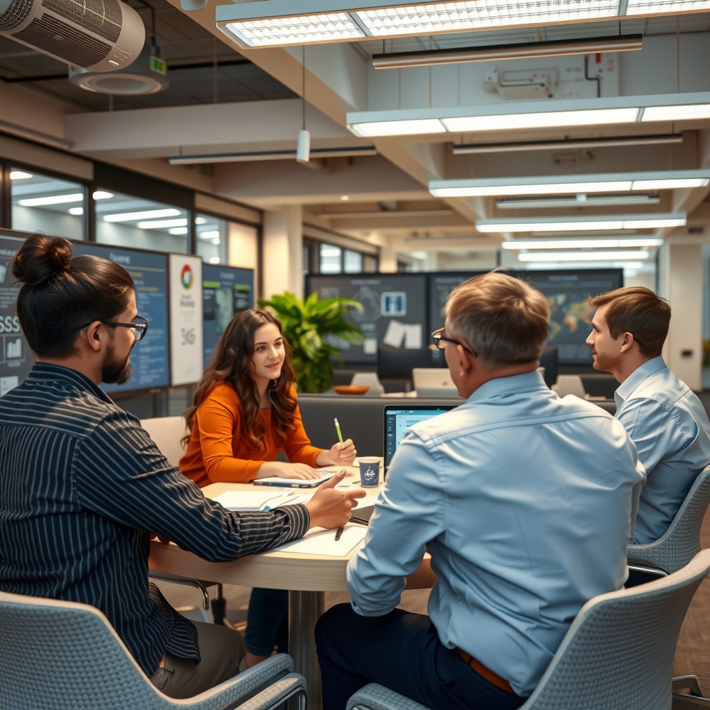 office discussion tech plan by Générateur d'images par IA gratuit - Aucune connexion nécessaire✨ | AIGAZOU