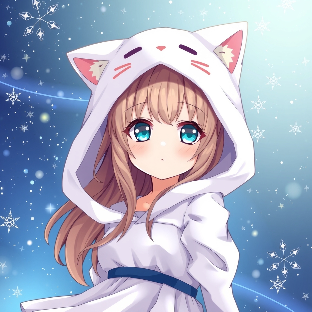 cute girl with cat ears hoodie under starry sky in white dress and blue eyes by मुफ्त एआई छवि जनरेटर - बिना लॉगिन के✨ | AIGAZOU