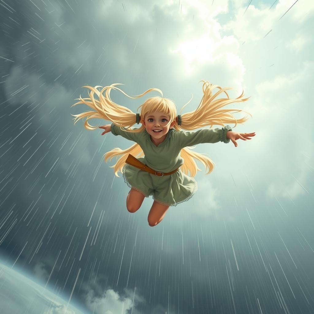 a girl with twin blades flying through stormy sky by मुफ्त एआई छवि जनरेटर - बिना लॉगिन के✨ | AIGAZOU