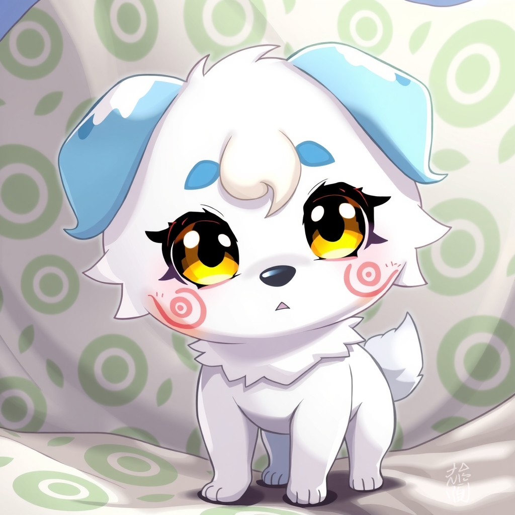 anime style white dog with blue ears and yellow eyes by मुफ्त एआई छवि जनरेटर - बिना लॉगिन के✨ | AIGAZOU