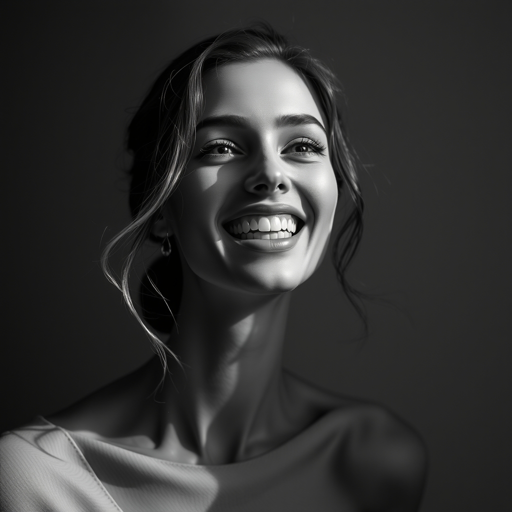 black background young woman no lighting smiling by Générateur d'images par IA gratuit - Aucune connexion nécessaire✨ | AIGAZOU