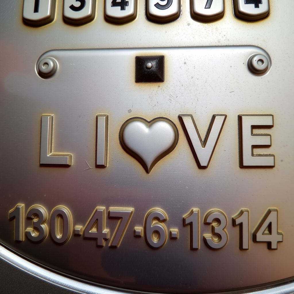 phone number plate 130 4746 1314 metal color love heart shape by मुफ्त एआई छवि जनरेटर - बिना लॉगिन के✨ | AIGAZOU